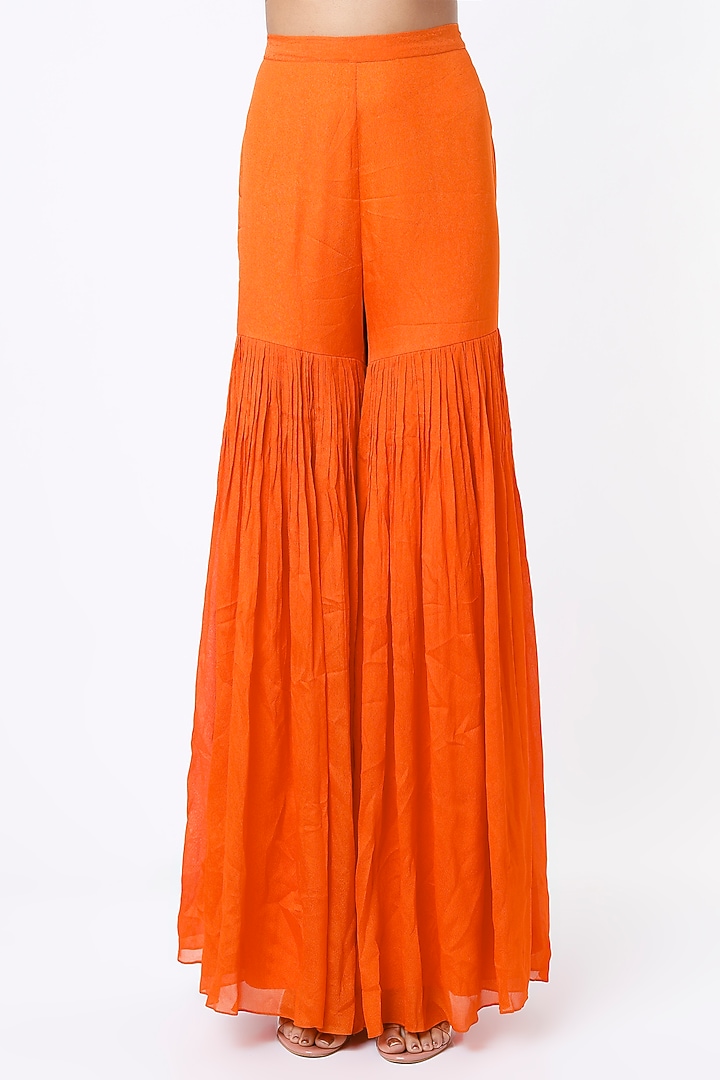 Bright Orange Crepe & Viscose Wedding Sharara Set by Ease at Pernia's Pop Up Shop