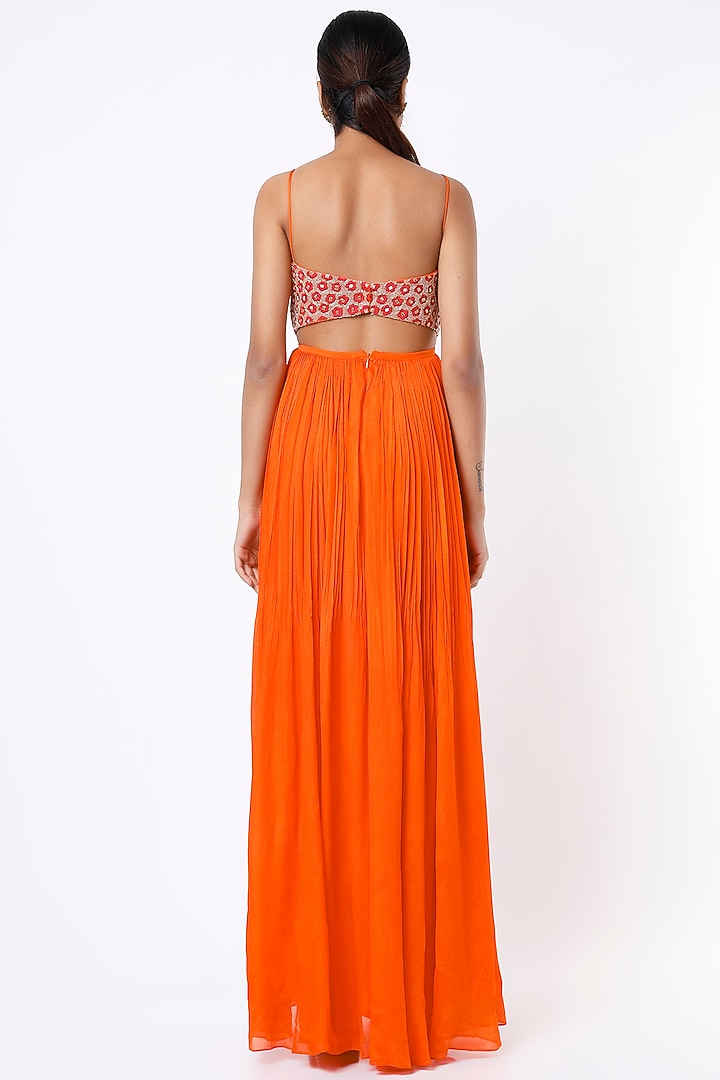 Bright Orange Embroidered Scalloped Wedding Anarkali Set by Ease at Pernia's Pop Up Shop