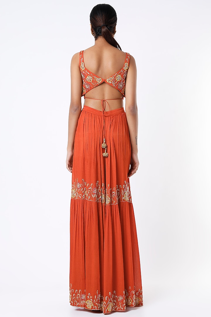 Deep Orange Embroidered Wedding Sharara Set by Ease at Pernia's Pop Up Shop
