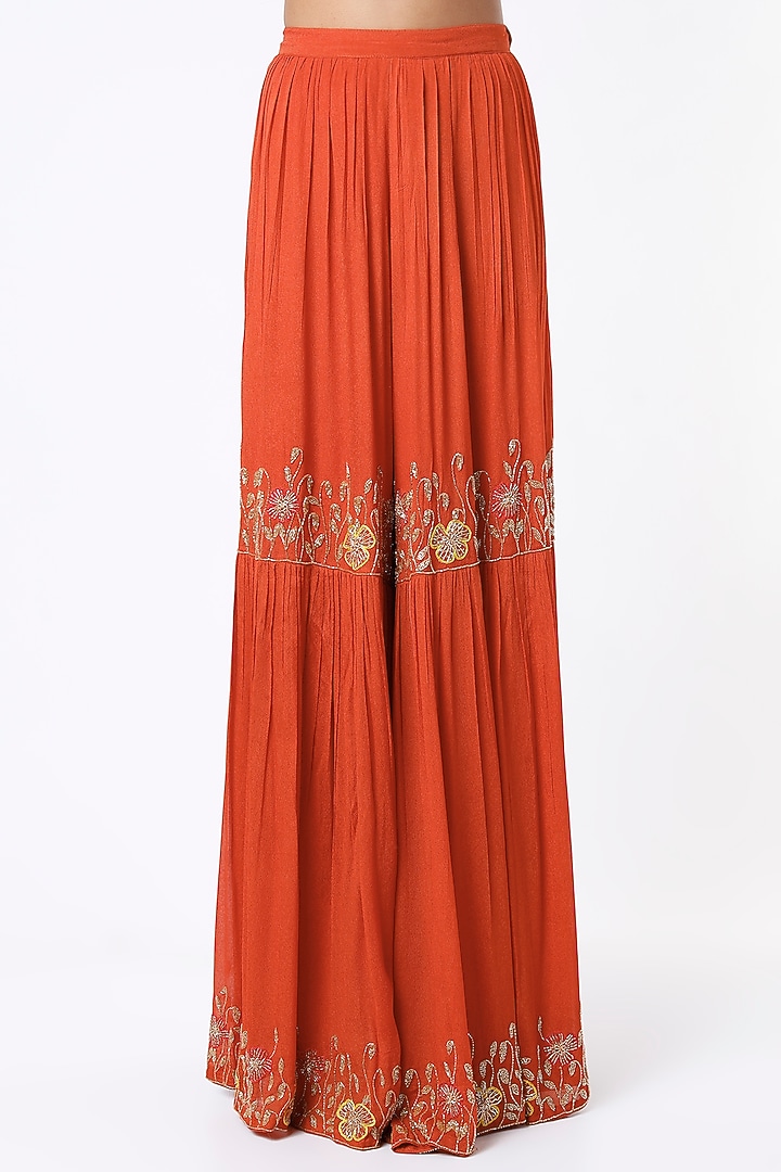 Deep Orange Embroidered Wedding Sharara Set by Ease at Pernia's Pop Up Shop