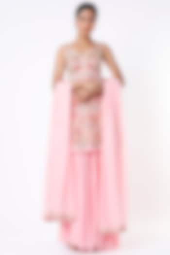 Baby Pink Embroidered Short Kurta Set by Ease at Pernia's Pop Up Shop