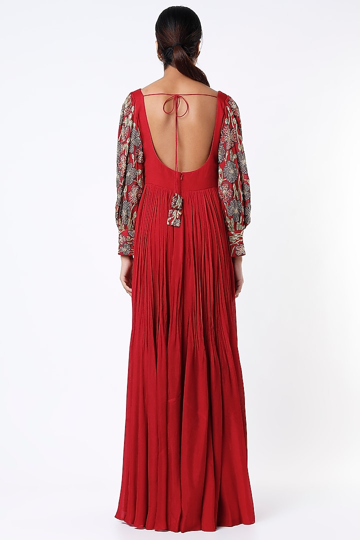 Crimson Embroidered Wedding Anarkali Set by Ease at Pernia's Pop Up Shop