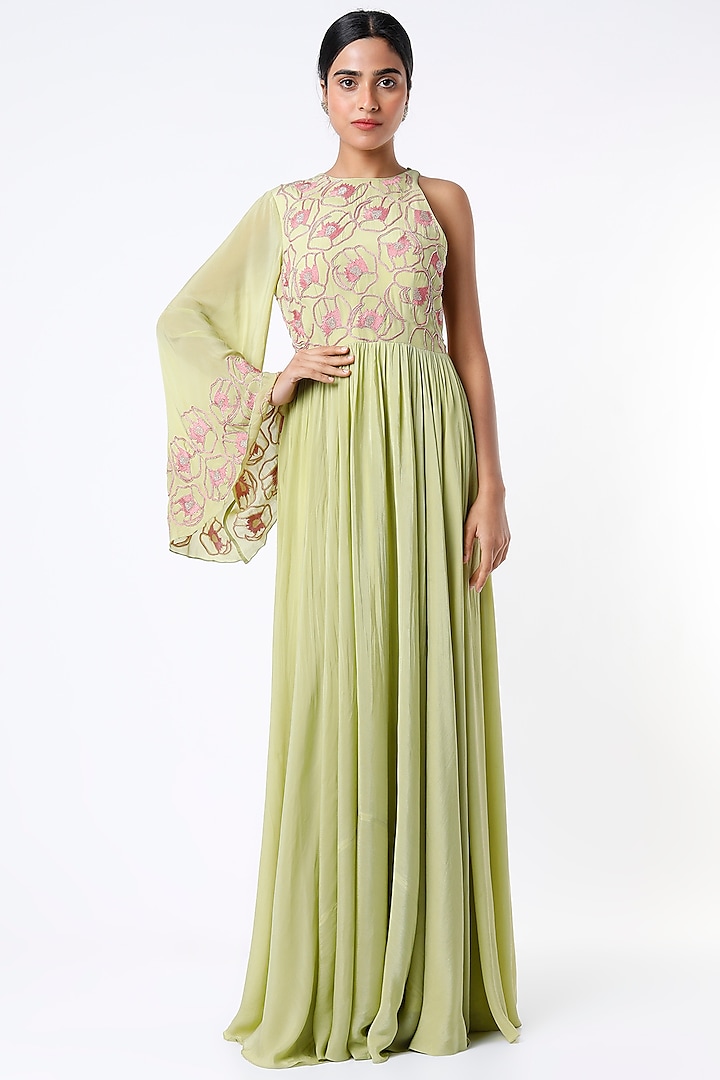 Pista Green Pure Crepe Maxi Dress by Ease