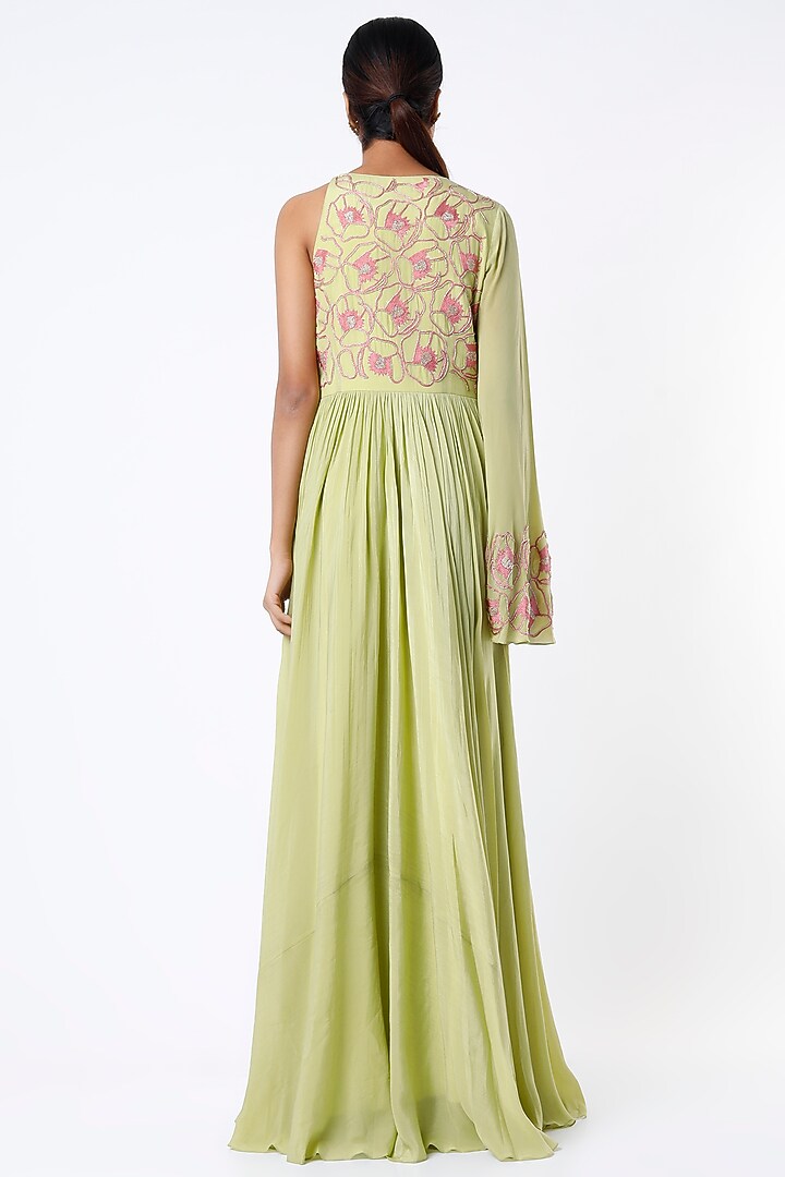Pista Green Pure Crepe Maxi Vacation Dress by Ease at Pernia's Pop Up Shop