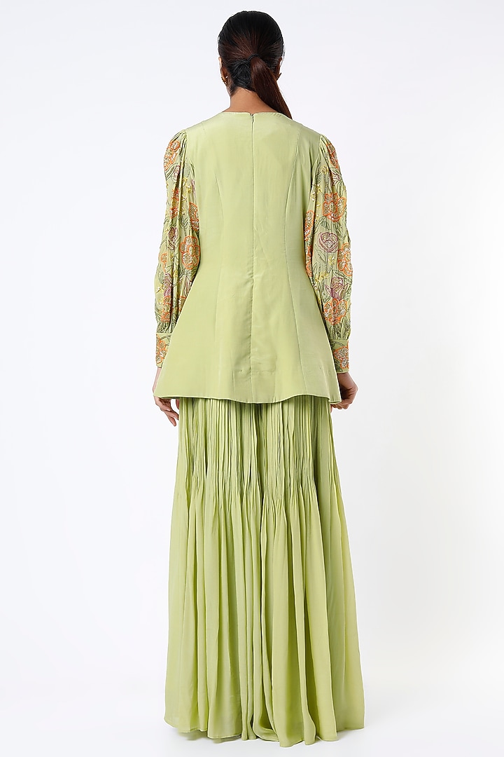 Pista Green Crepe & Viscose Wedding Sharara Set by Ease at Pernia's Pop Up Shop