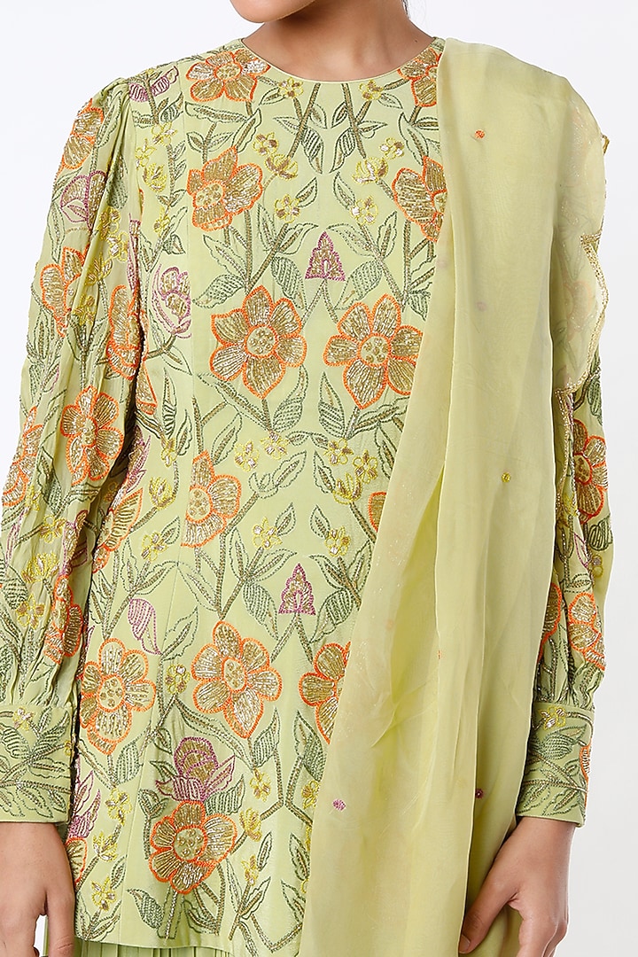 Pista Green Crepe & Viscose Wedding Sharara Set by Ease at Pernia's Pop Up Shop