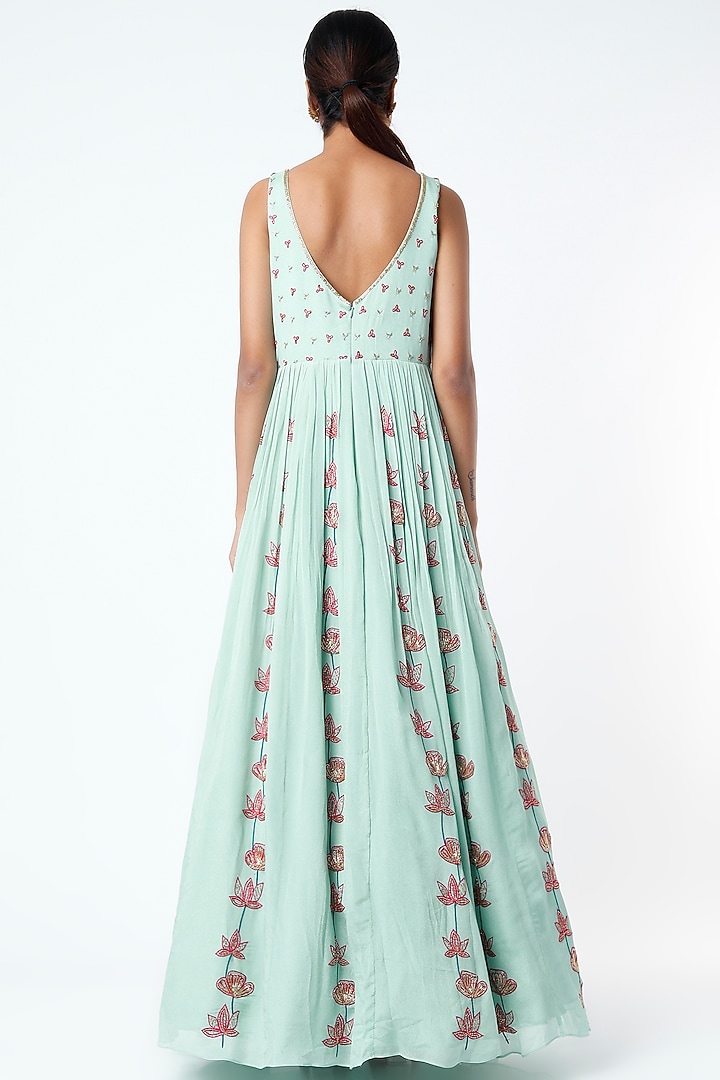 Sky Blue Embroidered Kalidar Wedding Anarkali Set by Ease at Pernia's Pop Up Shop