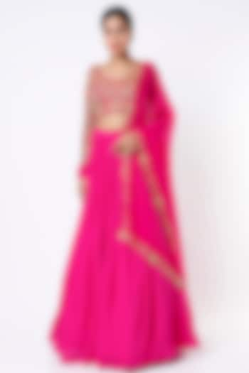 Candy Pink Crepe & Viscose Wedding Lehenga Set by Ease at Pernia's Pop Up Shop