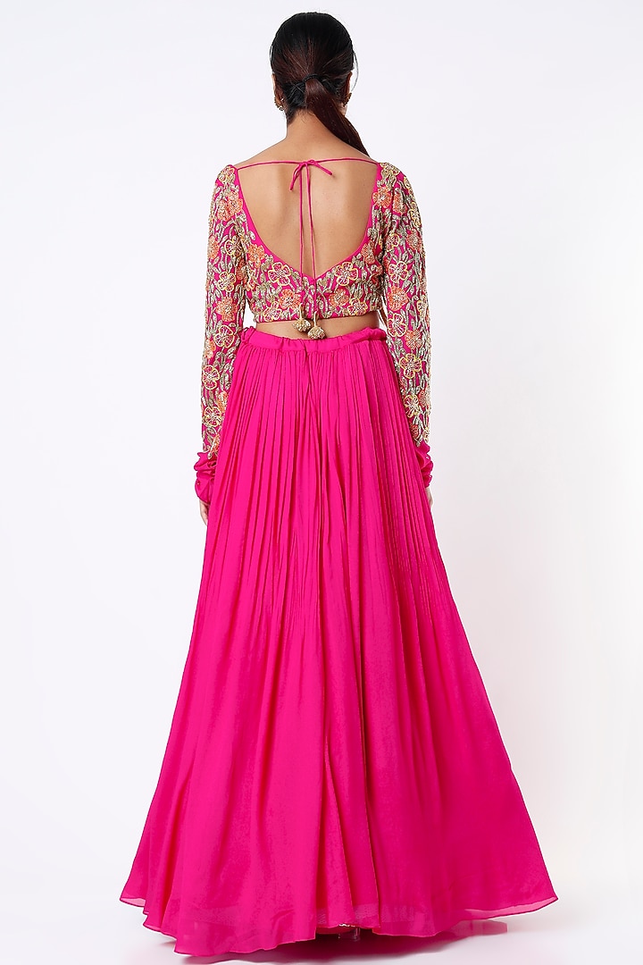 Candy Pink Crepe & Viscose Wedding Lehenga Set by Ease at Pernia's Pop Up Shop