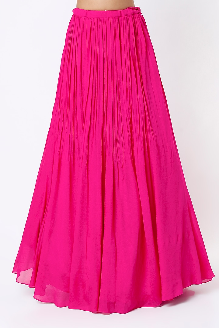 Candy Pink Crepe & Viscose Wedding Lehenga Set by Ease at Pernia's Pop Up Shop