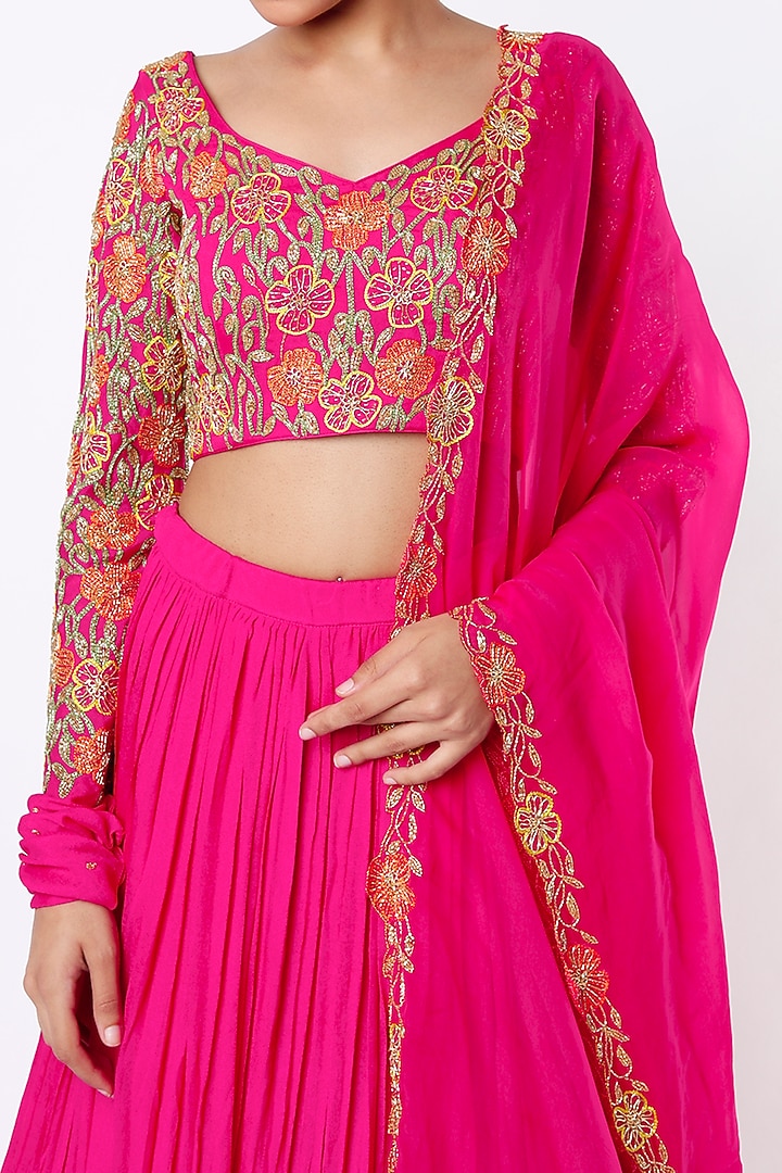Candy Pink Crepe & Viscose Wedding Lehenga Set by Ease at Pernia's Pop Up Shop