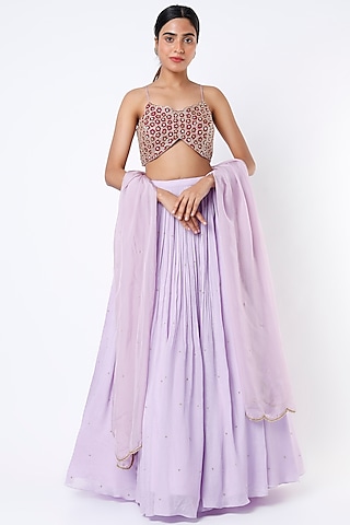 Lavender Crepe & Viscose Scalloped Lehenga Set by Ease