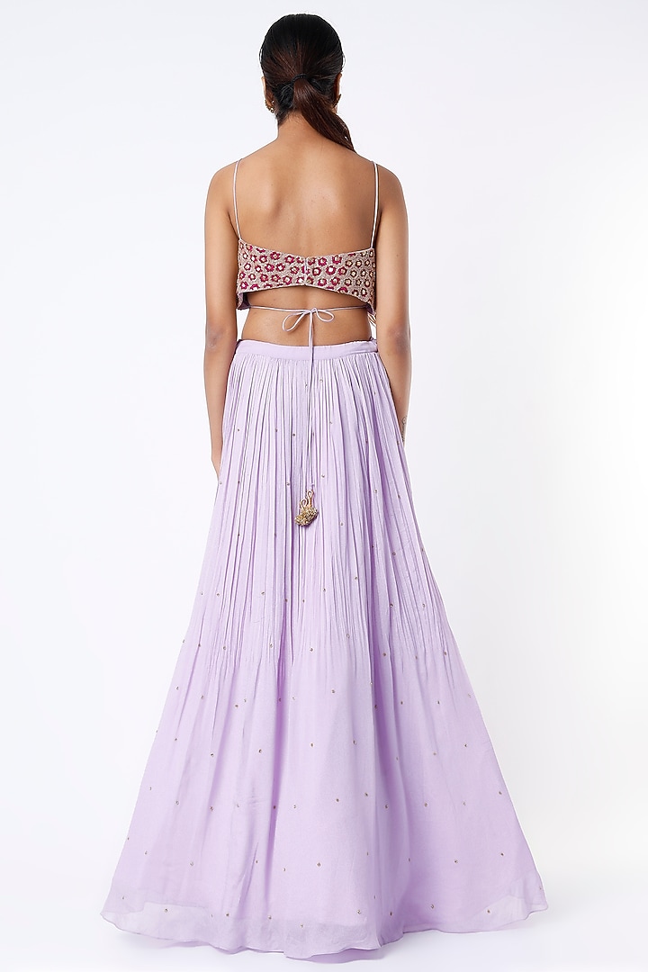 Lavender Crepe & Viscose Scalloped Wedding Lehenga Set by Ease at Pernia's Pop Up Shop
