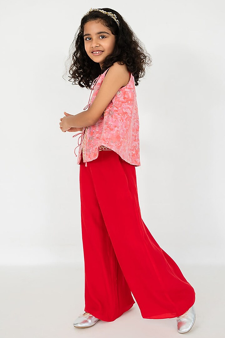 Light Pink Satin Organza Salli Embroidered Jacket Set For Girls by Ease kids at Pernia's Pop Up Shop