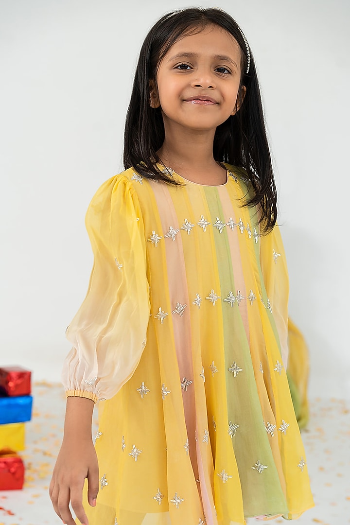Multi-Colored Viscose Organza Salli Embroidered Ombre Mini Dress For Girls by Ease kids at Pernia's Pop Up Shop