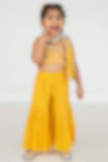 Yellow Pure Crepe Gharara Set For Girls by Ease kids