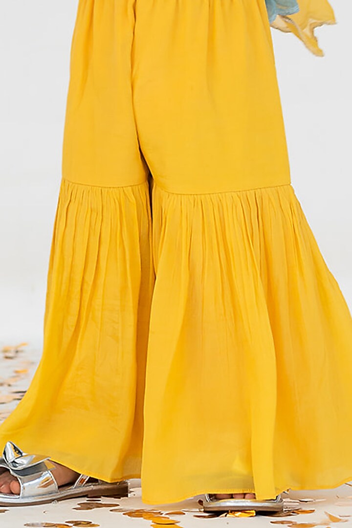 Yellow Pure Crepe Gharara Set For Girls by Ease kids at Pernia's Pop Up Shop