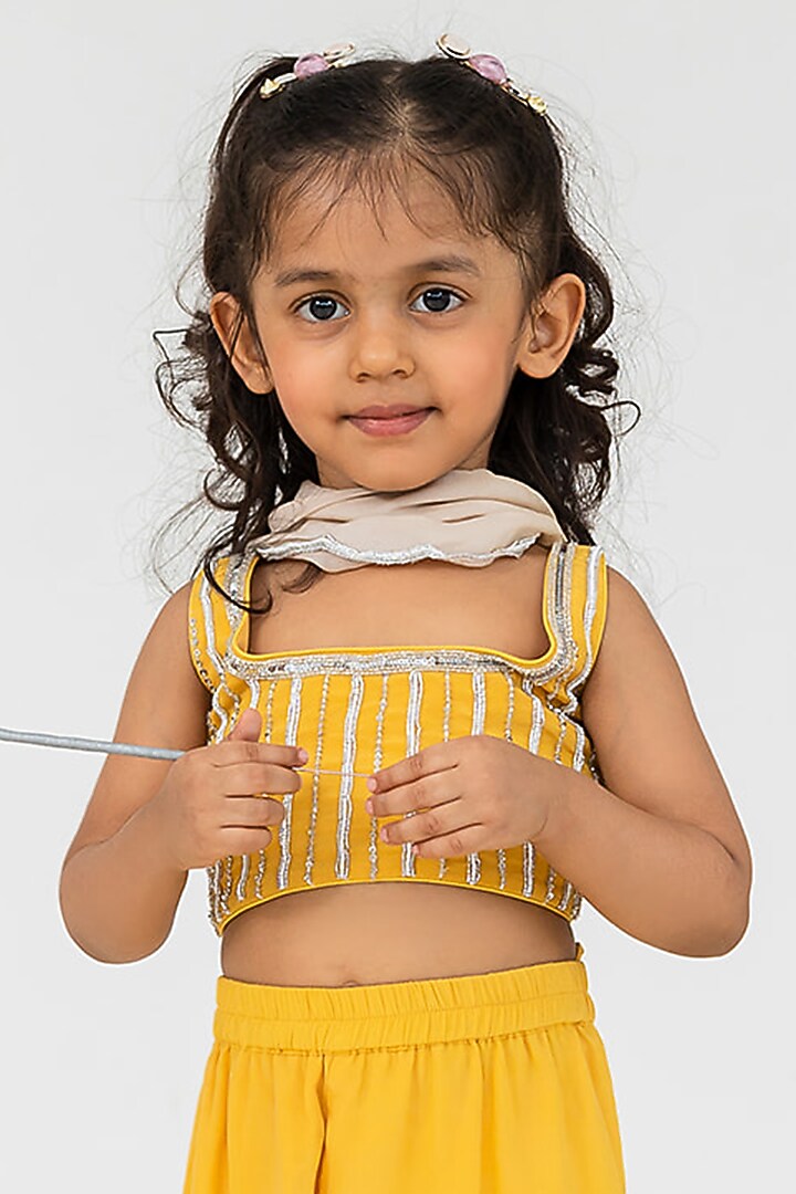 Yellow Pure Crepe Gharara Set For Girls by Ease kids at Pernia's Pop Up Shop