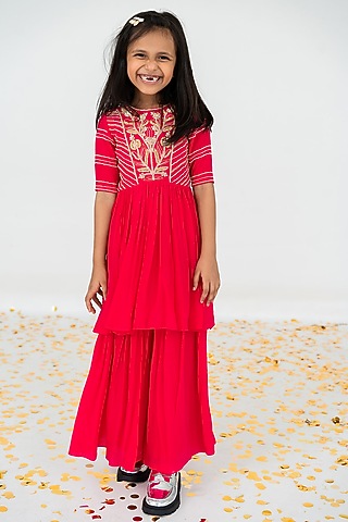 Hot Pink Pure Crepe Sharara Set For Girls by Ease kids