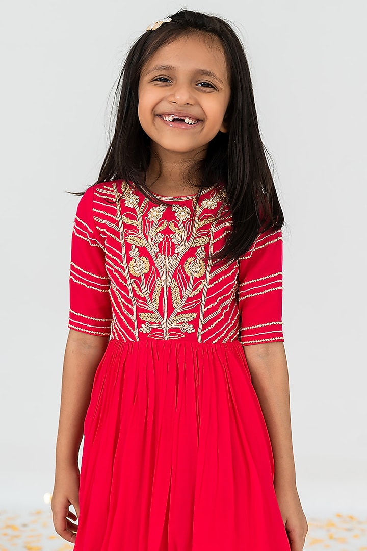 Hot Pink Pure Crepe Sharara Set For Girls by Ease kids at Pernia's Pop Up Shop