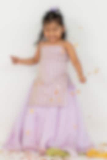 Lavender Satin Organza Cutdana Embroidered Lehenga Set For Girls by Ease kids