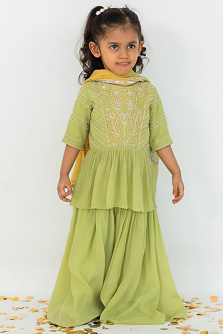 Pista Green Pure Crepe Sharara Set For Girls by Ease kids