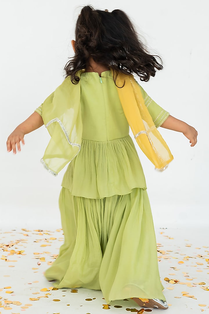 Pista Green Pure Crepe Sharara Set For Girls by Ease kids at Pernia's Pop Up Shop
