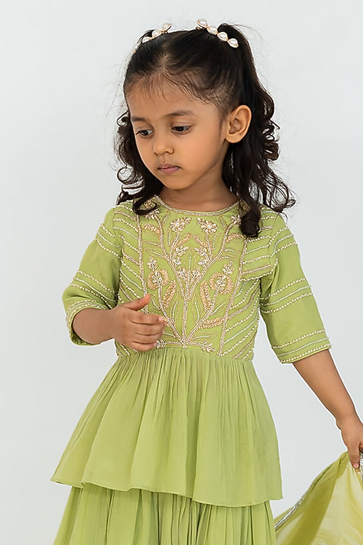 Pista Green Pure Crepe Sharara Set For Girls by Ease kids at Pernia's Pop Up Shop