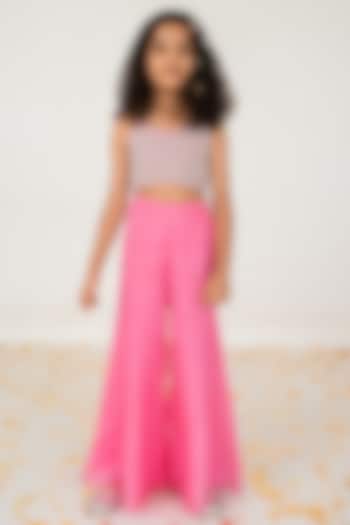 Pink Satin Organza Palazzo Pant Set For Girls by Ease kids