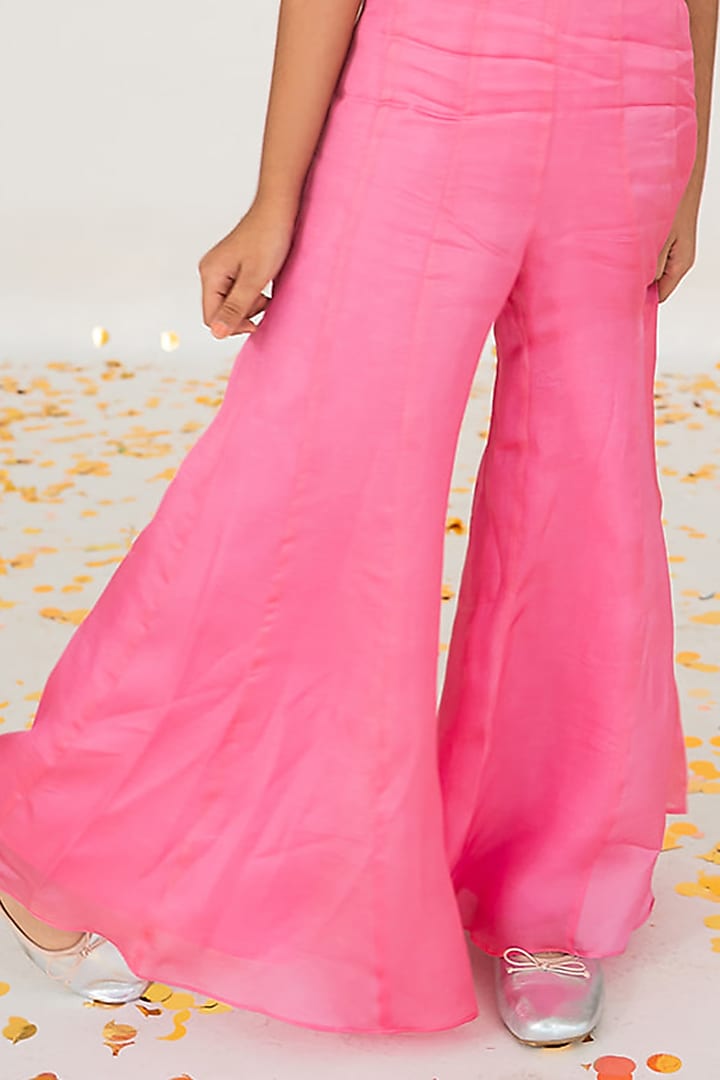 Pink Satin Organza Palazzo Pant Set For Girls by Ease kids at Pernia's Pop Up Shop