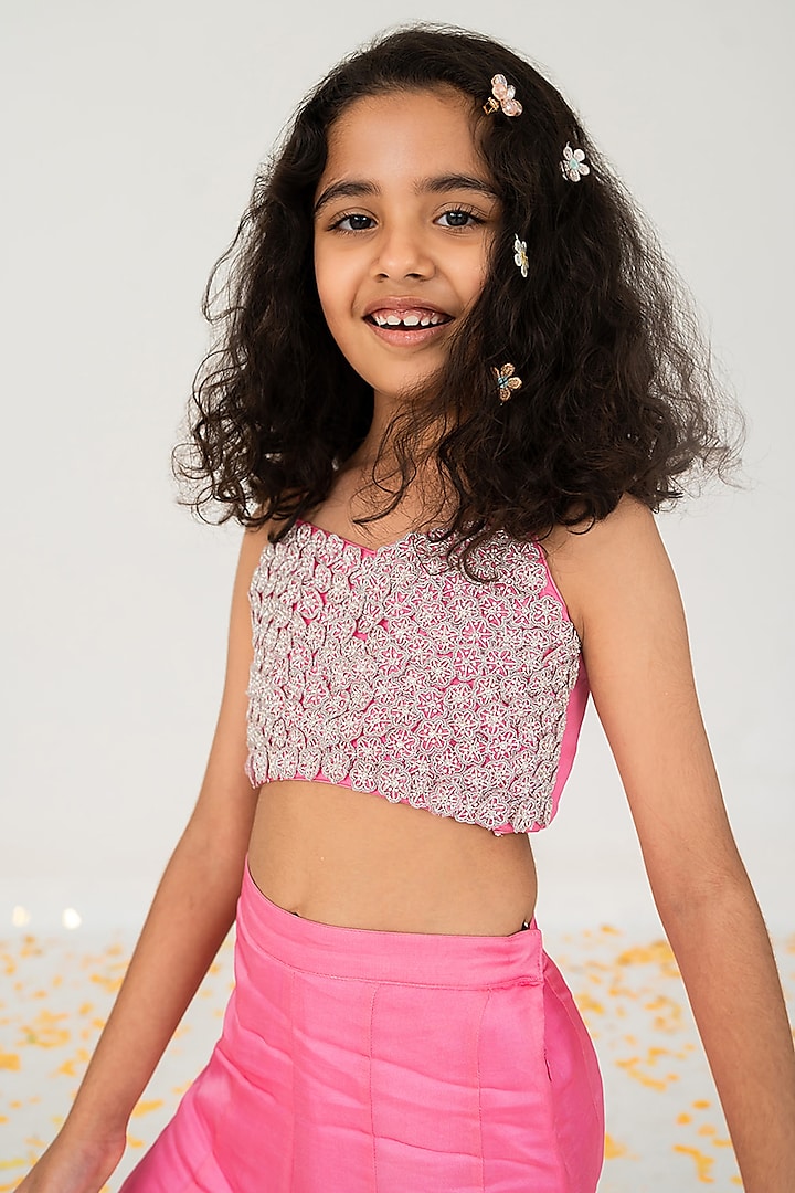 Pink Satin Organza Palazzo Pant Set For Girls by Ease kids at Pernia's Pop Up Shop