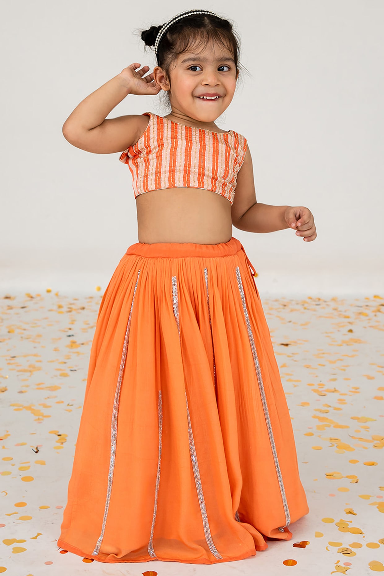 Pink Orange Gota Patti Kids Lehenga - Rana's by Kshitija