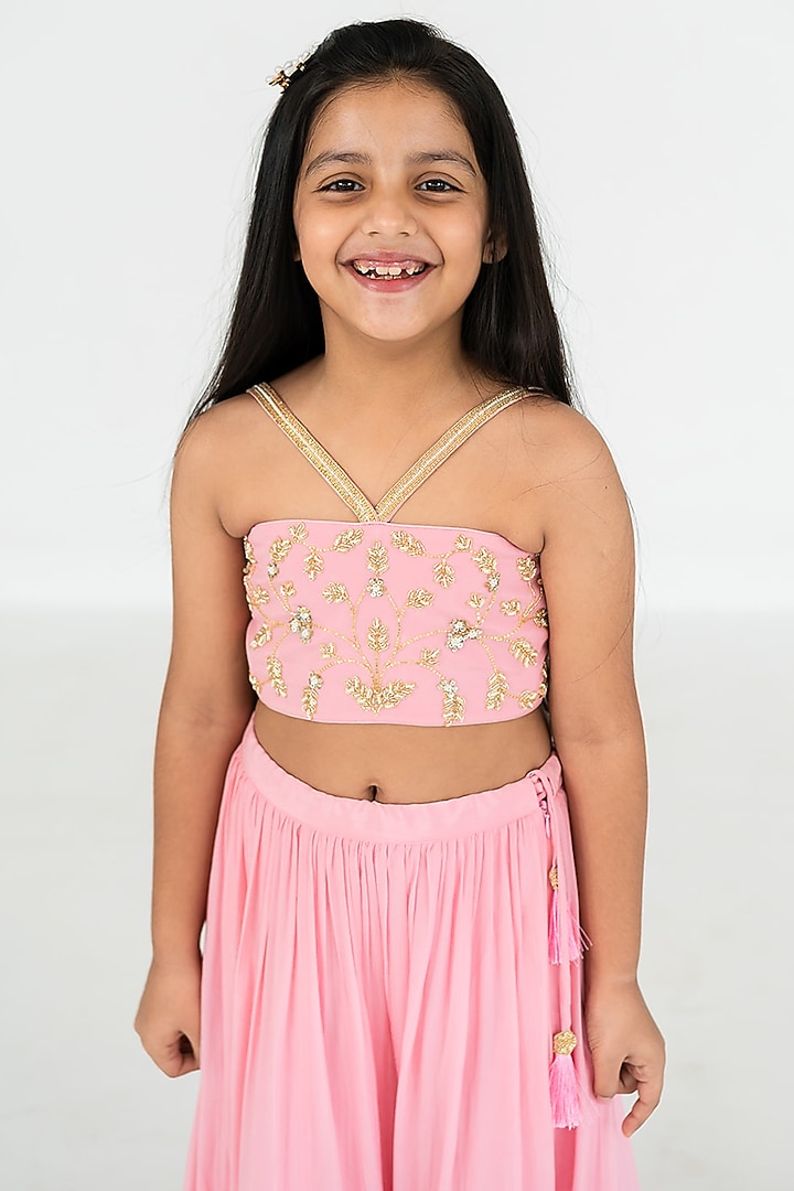 Baby Pink Pure Crepe Cutdana Embroidered Lehenga Set For Girls by Ease kids at Pernia's Pop Up Shop