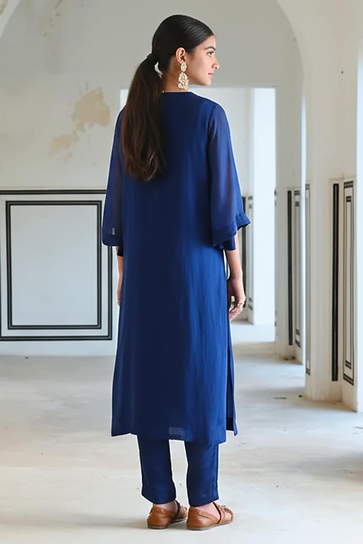 Royal Blue Viscose Organza Floral Booti Embroidered Kurta Set For Girls by Ease kids at Pernia's Pop Up Shop