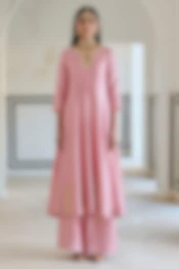 Mauve Pink Silk Floral Booti Embroidered Anarkali Set For Girls by Ease kids at Pernia's Pop Up Shop