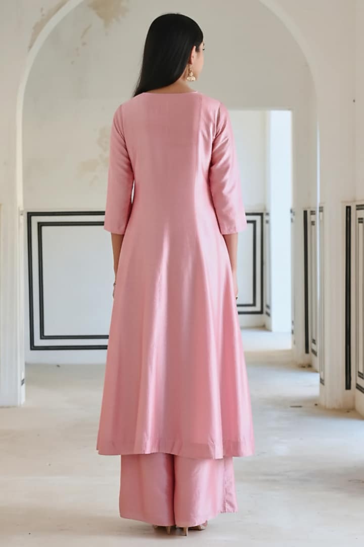 Mauve Pink Silk Floral Booti Embroidered Anarkali Set For Girls by Ease kids at Pernia's Pop Up Shop