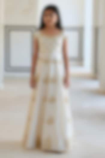 Ivory Silk Floral Booti Embroidered Anarkali Set For Girls by Ease kids at Pernia's Pop Up Shop