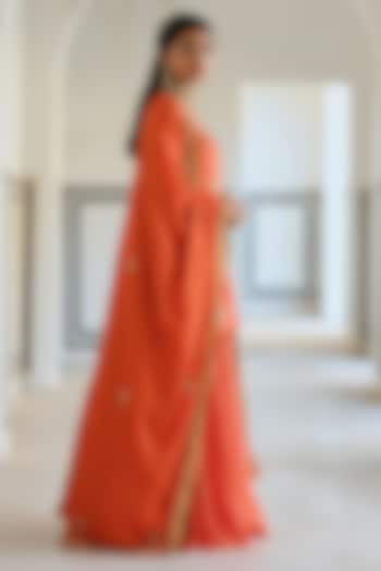 Orange Raw Satin Floral Booti Embroidered Kurta Set For Girls by Ease kids at Pernia's Pop Up Shop