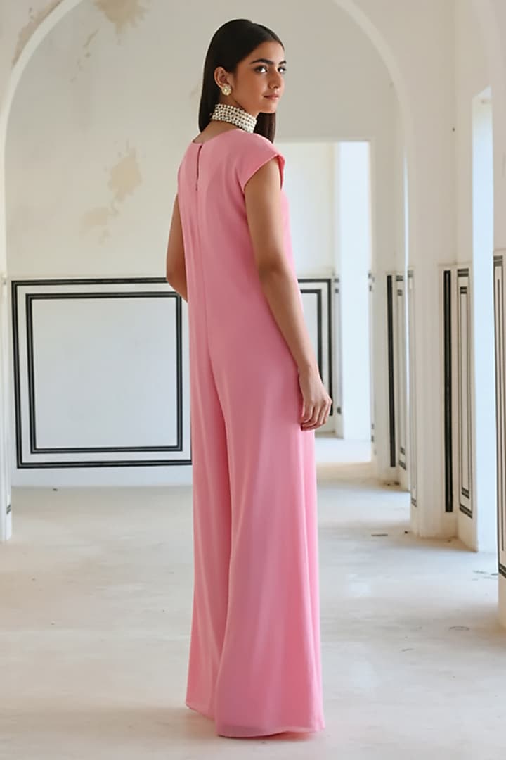 Baby Pink Pure Crepe Floral Booti Embroidered Jumpsuit For Girls by Ease kids at Pernia's Pop Up Shop