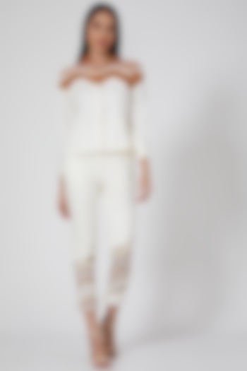 Beige Cotton Satin Embroidered Shirt by EAST 14 at Pernia's Pop Up Shop