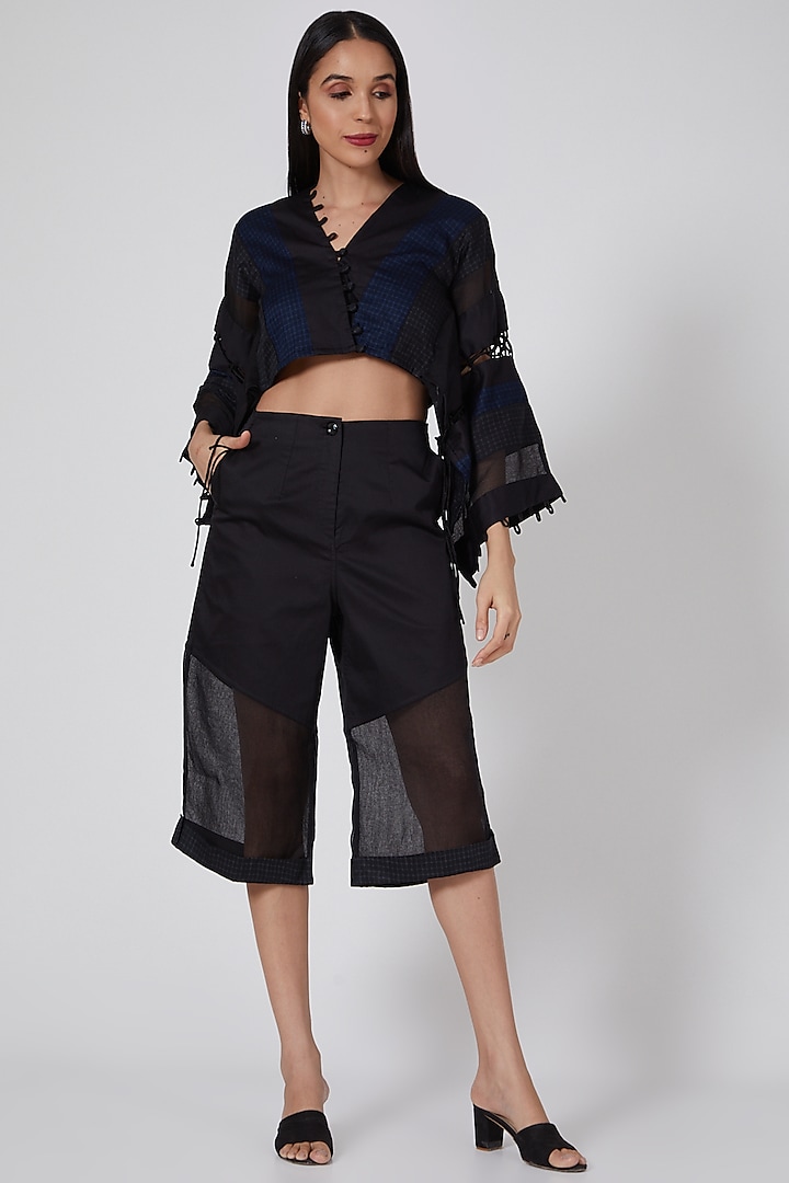 Black High-Waisted Pants In Cotton Satin by EAST 14