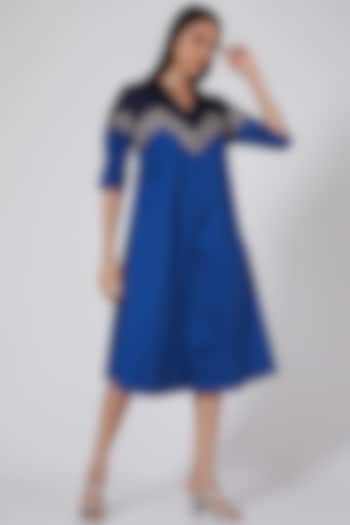 Cobalt Blue Embroidered Swing Dress by EAST 14
