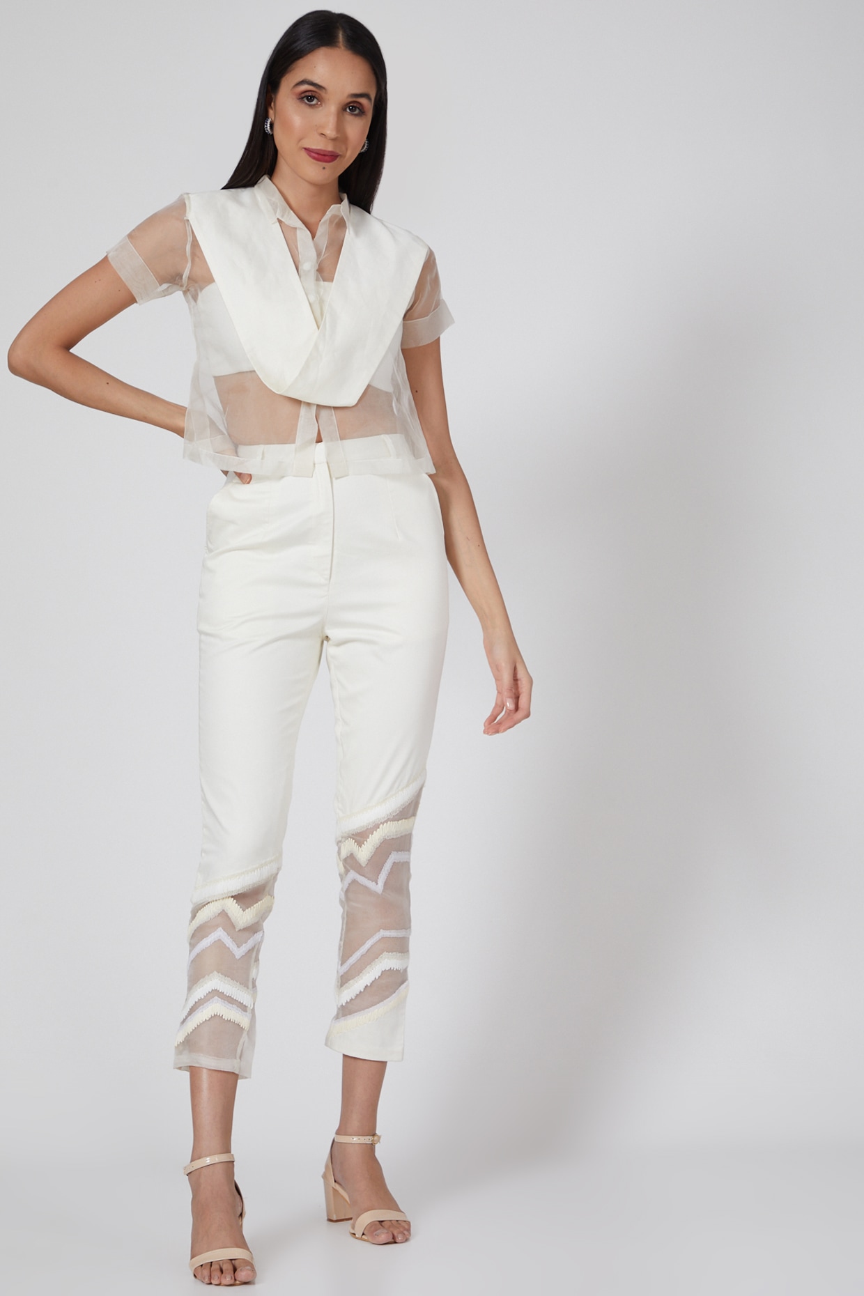 White Silk Organza Sheer Shirt Design 