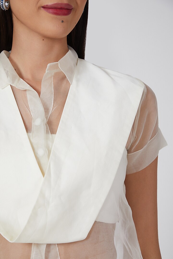 White Silk Organza Sheer Shirt by EAST 14 at Pernia's Pop Up Shop