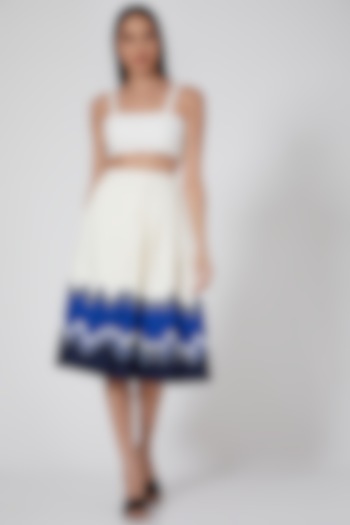 Ivory Embroidered Pleated A-line Skirt by EAST 14 at Pernia's Pop Up Shop