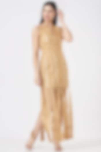 Beige Embroidered Maxi Dress by EAST 14