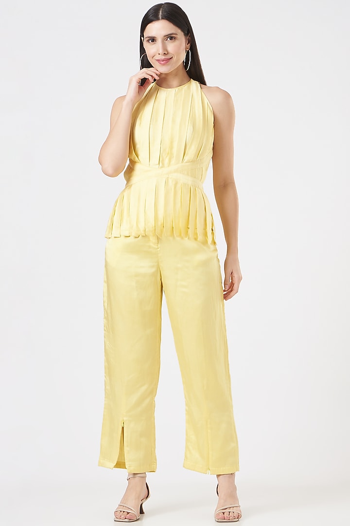 Yellow Cotton Satin Co-Ord Set by EAST 14