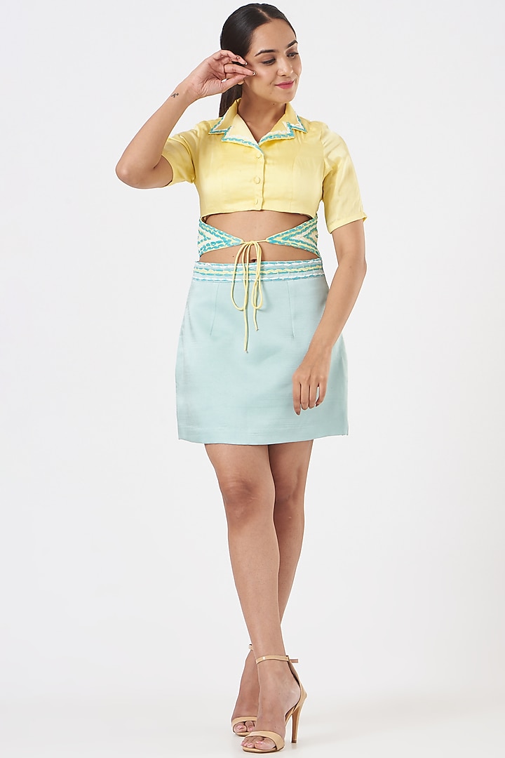 Yellow Embroidered Skirt Set by EAST 14