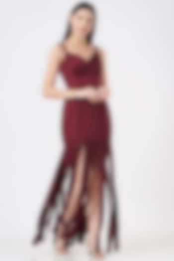 Maroon Hand Embroidered Gown by EAST 14