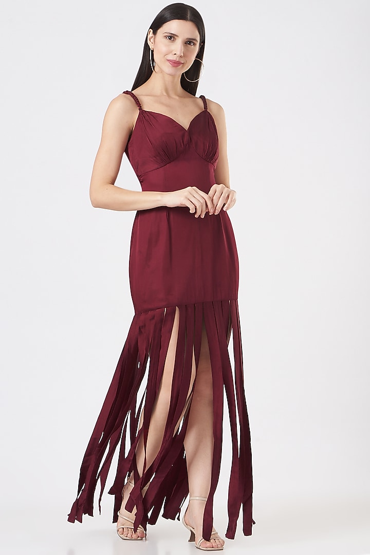 Maroon Hand Embroidered Gown by EAST 14